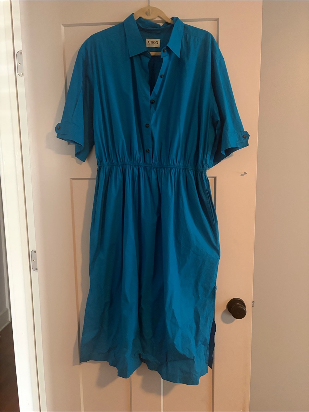 Etica Teal Button-Front Midi Dress